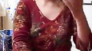 Beautiful teen girl tastes my dick and strokes it until
