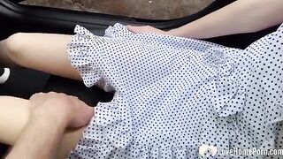 Boyfriend stuffs my shaved little cunt in the car with